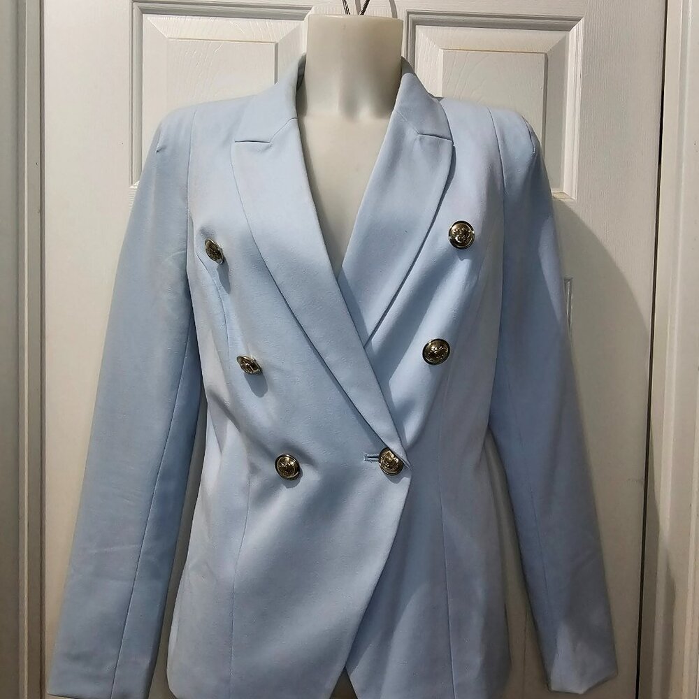 VENUS Powder Blue Double-Breasted Blazer – Gold Button Detail, Power Chic x2